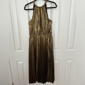 Lucy Paris gold pleated midi dress size M